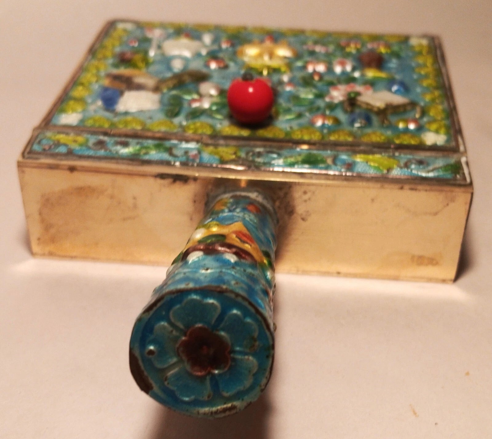 CRUMB CATCHER vtg chinese blue enamel cloisonne coin box teapot vase urn book