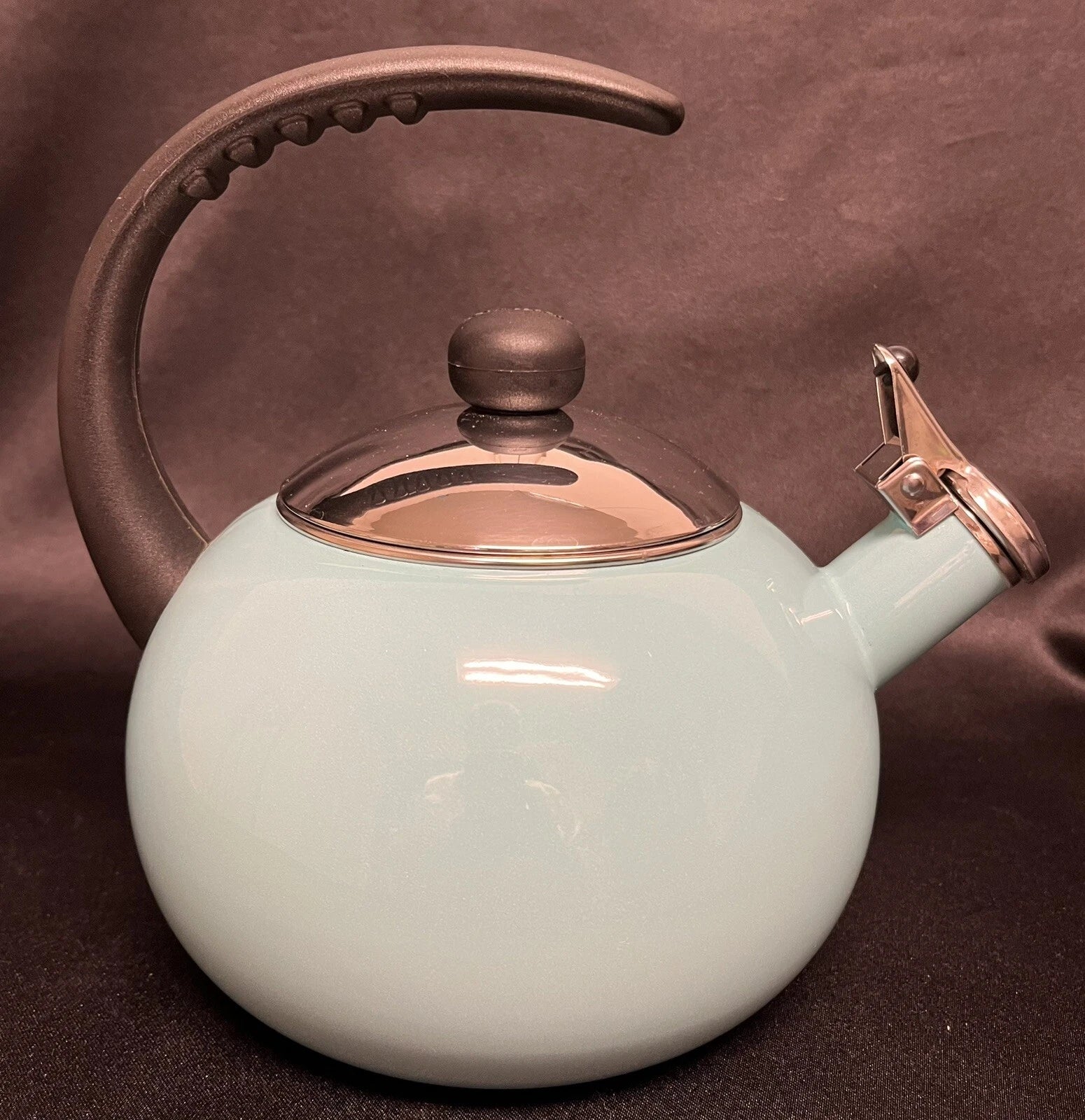 Farberware 2.5 qt LUNA Whistling Tea Kettle Aqua Color Porcelain Enamel EUC