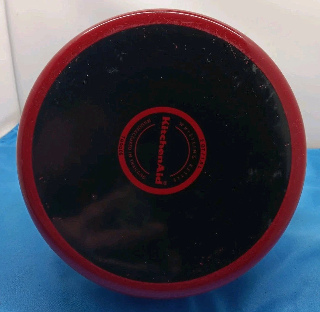 Kitchen Aid 2 Quart Whistling Tea Kettle Pot Red Enamel