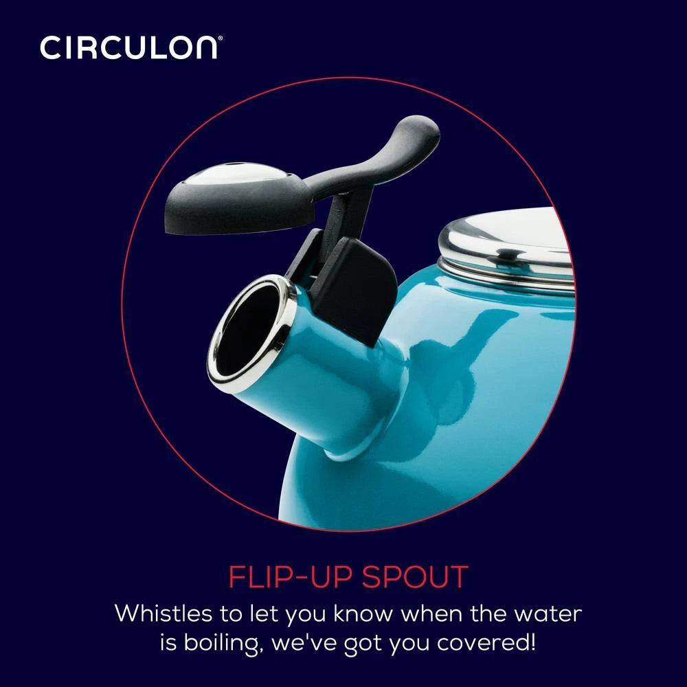 Enamel on Steel Whistling Teakettle with Flip-Up Spout, 8-Cups, Turquoise