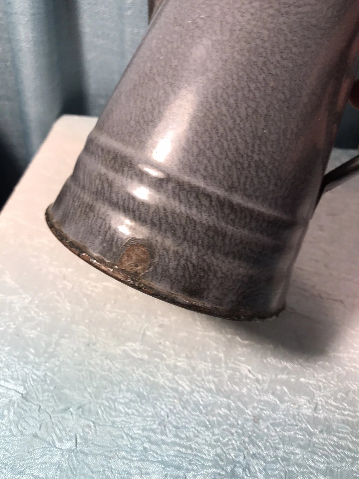 Early Gray Agate Ware Granite Enamel Coffee Tea Pot Cowboy Tin Lid Camping