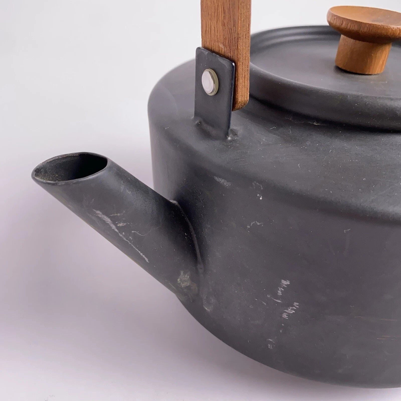 Copco Tea Kettle Michael Lax Design Matte Black Holland Teak Handle Vintage MCM