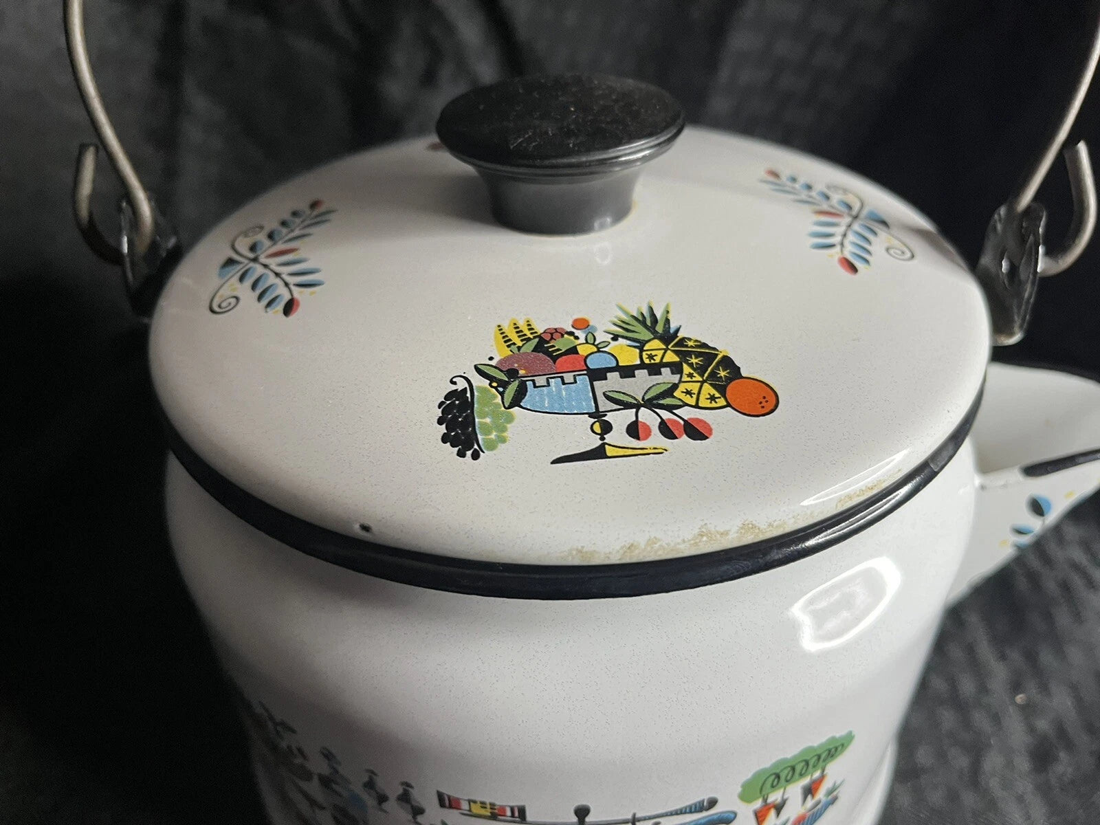 Georges Briard Enamel Retro Mid Century Turkey Dinner Graphics Teapot Kettle MCM