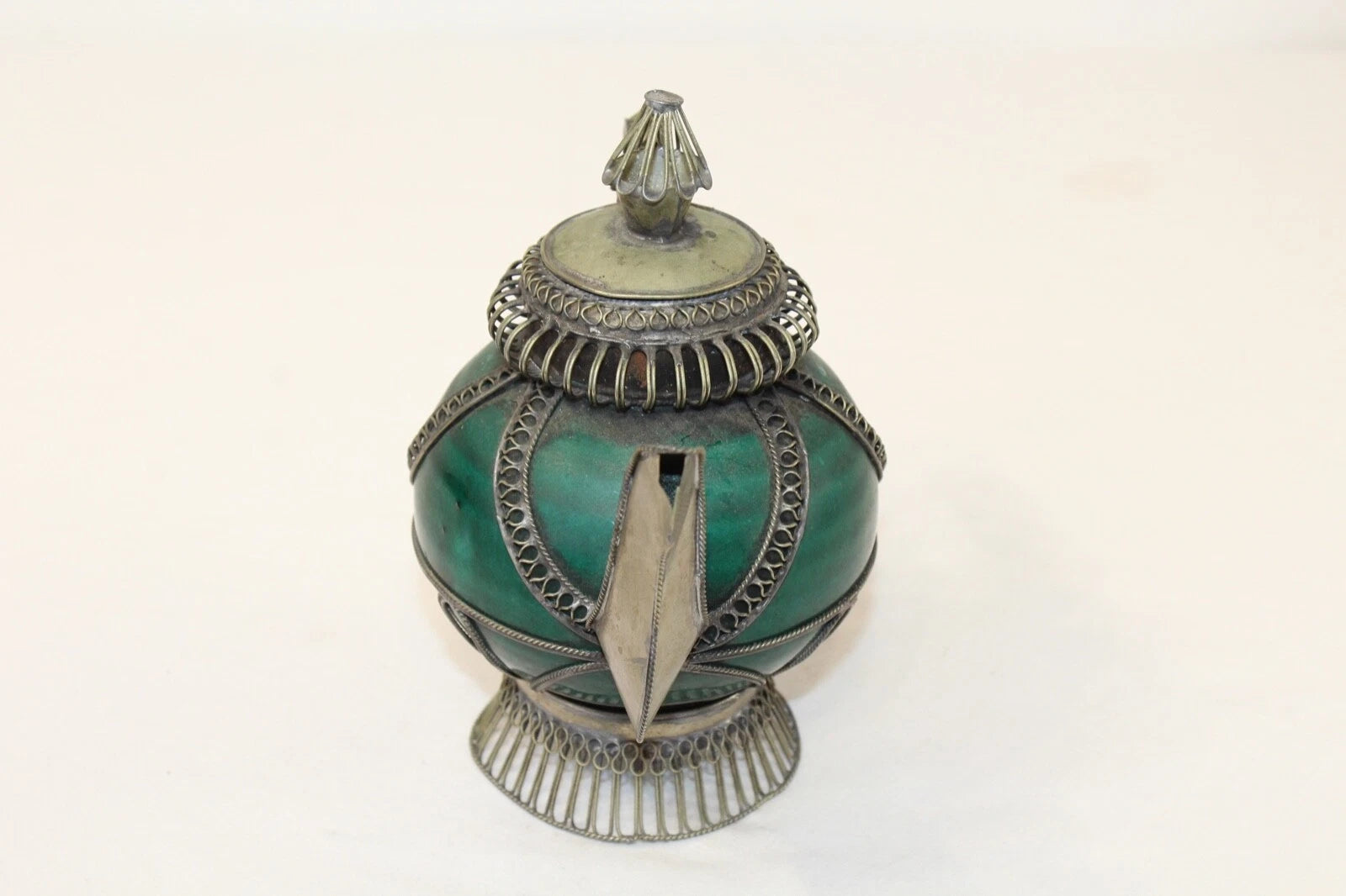 Chinese Middle Eastern Teapot Porcelain Metal Detailed Metal Accents Small Size