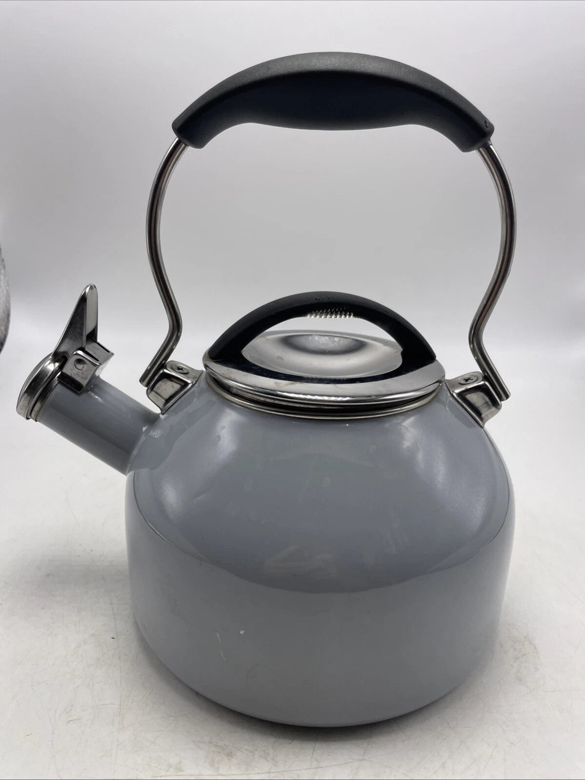 CHANTAL Teakettle Whistling 1.8 Qt Enamel on Steel Light Gray Blue Tea Kettle