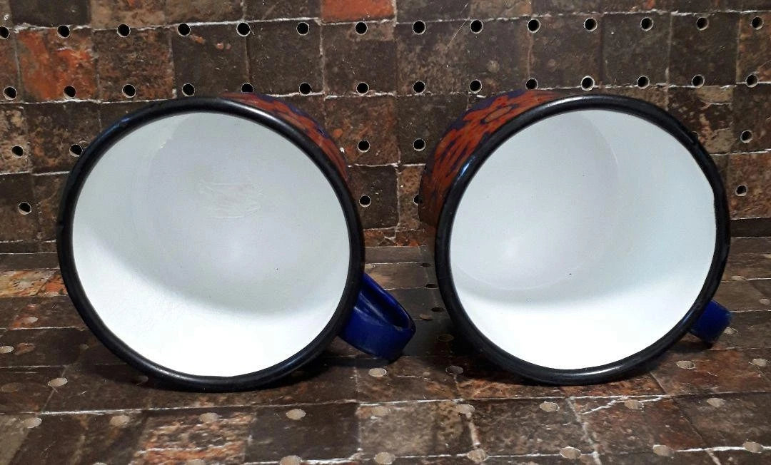 1960s Finel Arabia Enamel Pot Mug Set Red Blue Nordic Mid Century Authen Vintage