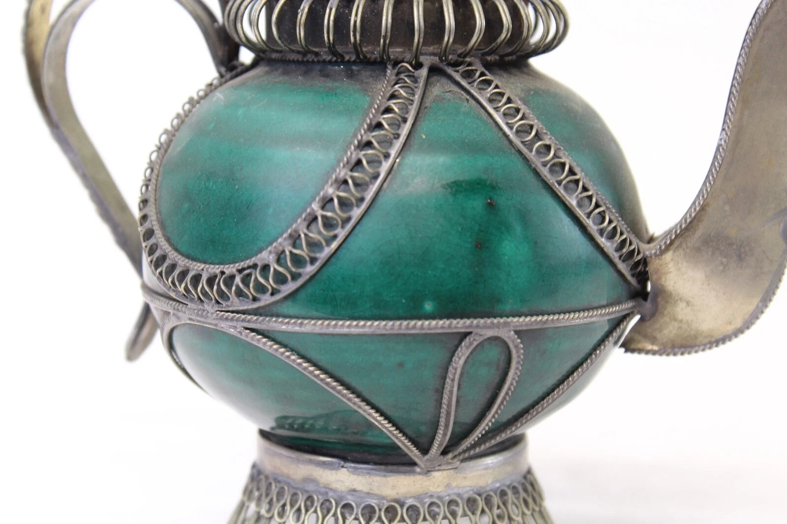 Chinese Middle Eastern Teapot Porcelain Metal Detailed Metal Accents Small Size