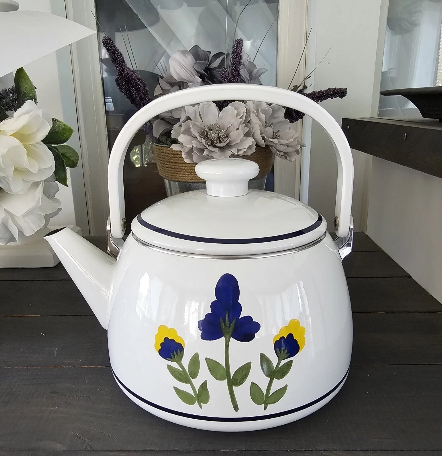 Vintage Dansk Tea Pot/Kettle With Blue Flowers