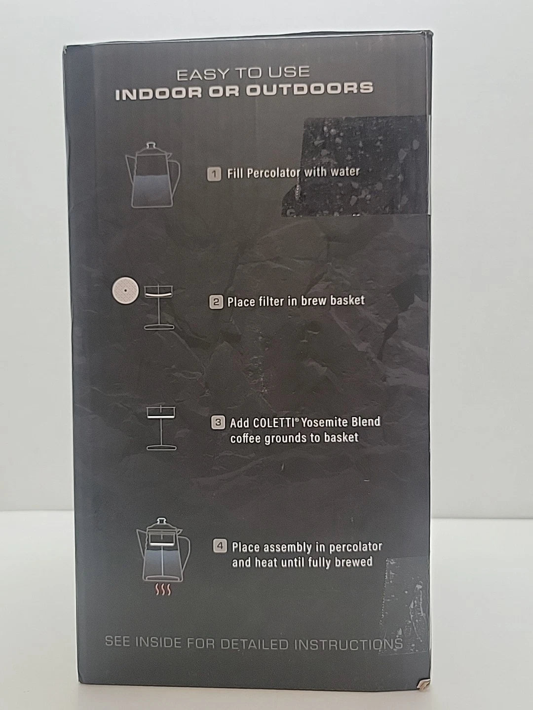 COLETTI Classic Camping Coffee Pot & Enamel Mug Set  Percolator Blue Glass Broke