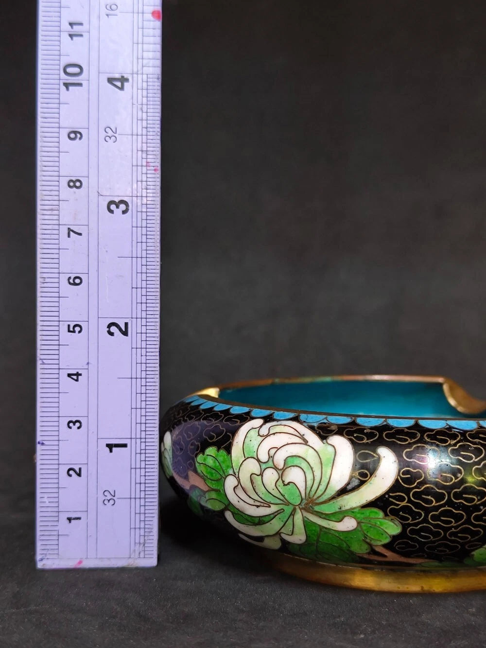 Chinese Vintage Cloisonne Bowl Cigarette stand Enamel Flowers Fine