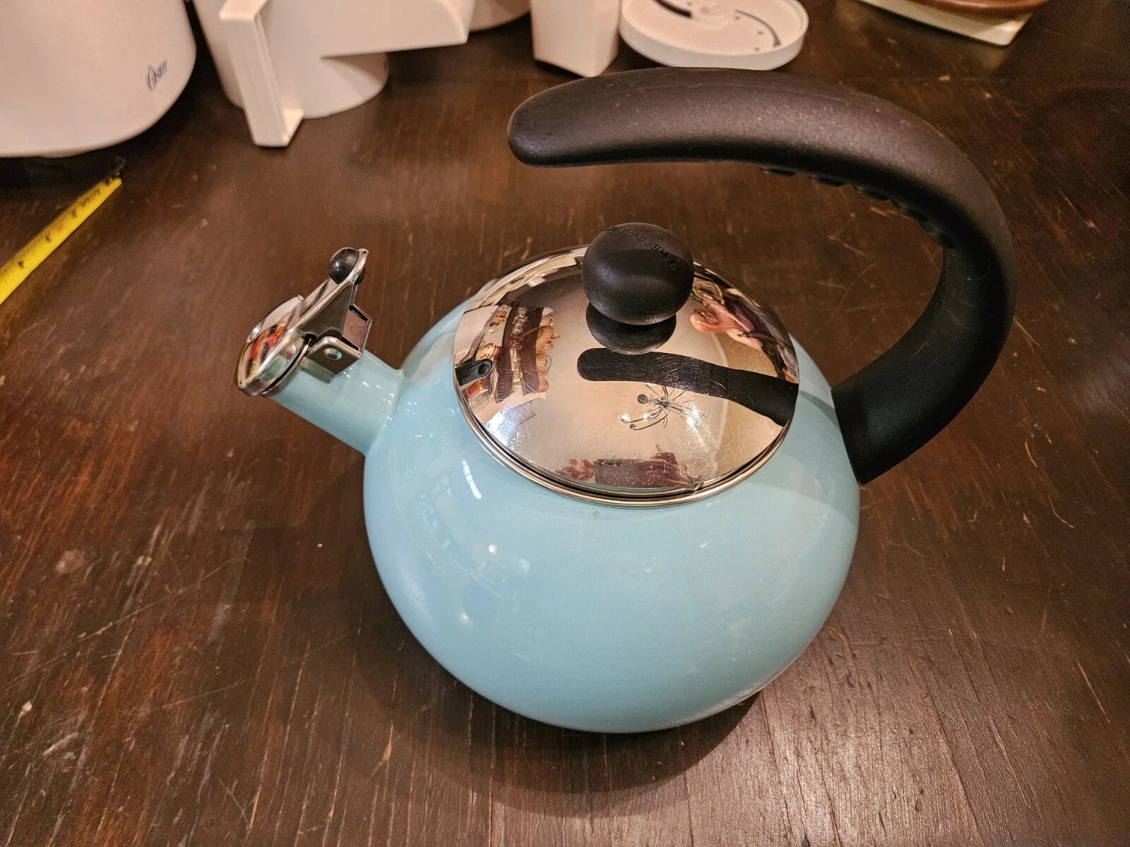 Farberware Whistling Tea Kettle Aqua Blue Turquoise Enamel 10 Cup