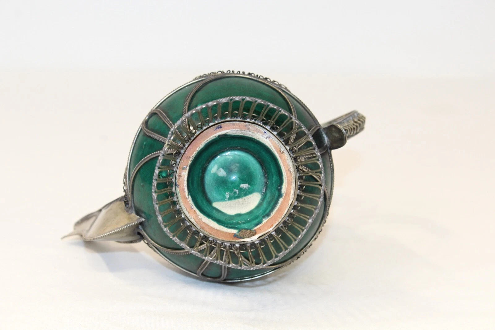 Chinese Middle Eastern Teapot Porcelain Metal Detailed Metal Accents Small Size