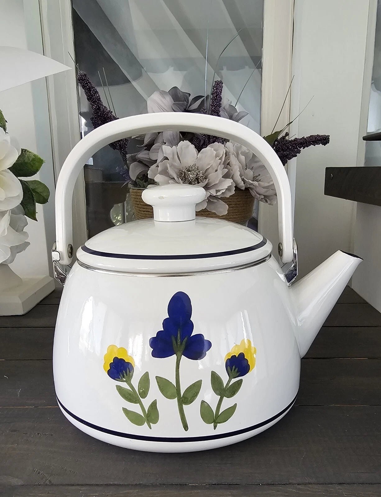 Vintage Dansk Tea Pot/Kettle With Blue Flowers