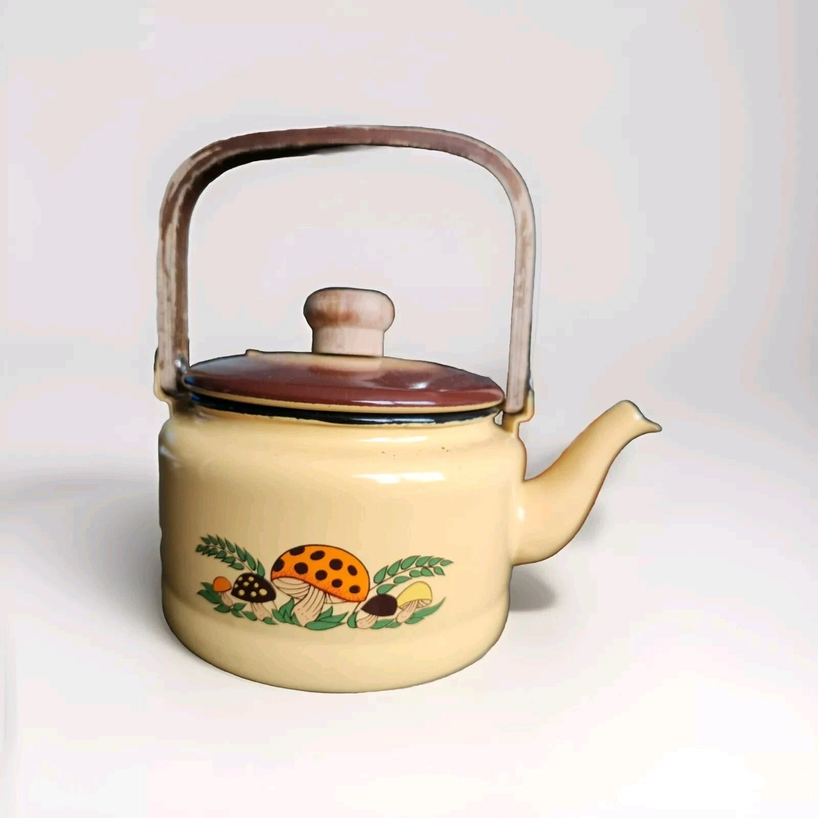 Rare 70’s Sear’s Merry Mushroom Enamelware Tea Kettle