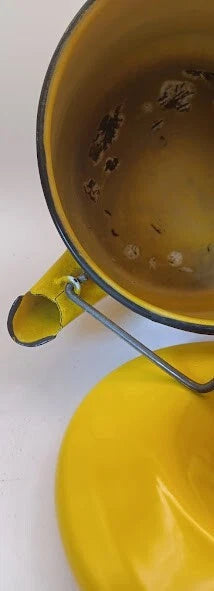 Bright Yellow Tea Kettle With Black Trim & Rust * For Decor Only *