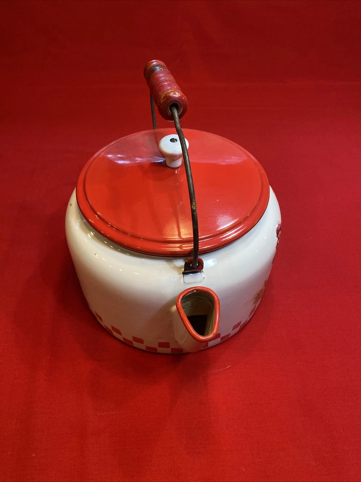Enamel Ware Large Tea Kettle/ Rooster