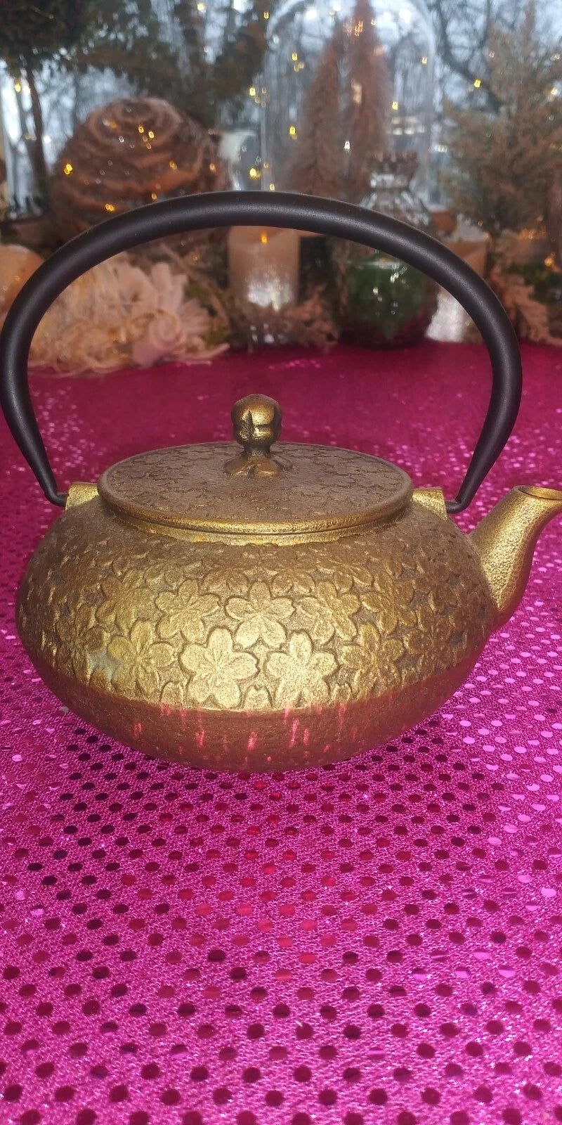 Brass/Enamel Marked Ethnic Teapot With Tea Strainer EUC