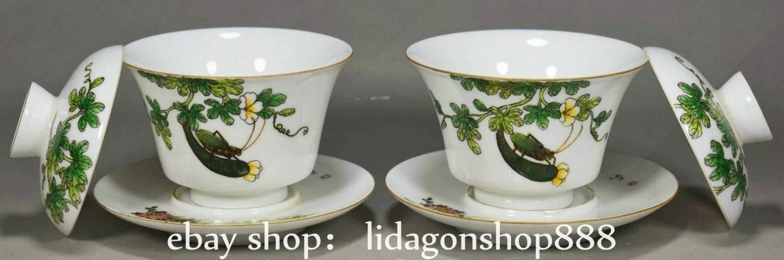 4.4" Old Chinese Yongzheng Enamel Porcelain Flower Fruit insect Bowl Pair