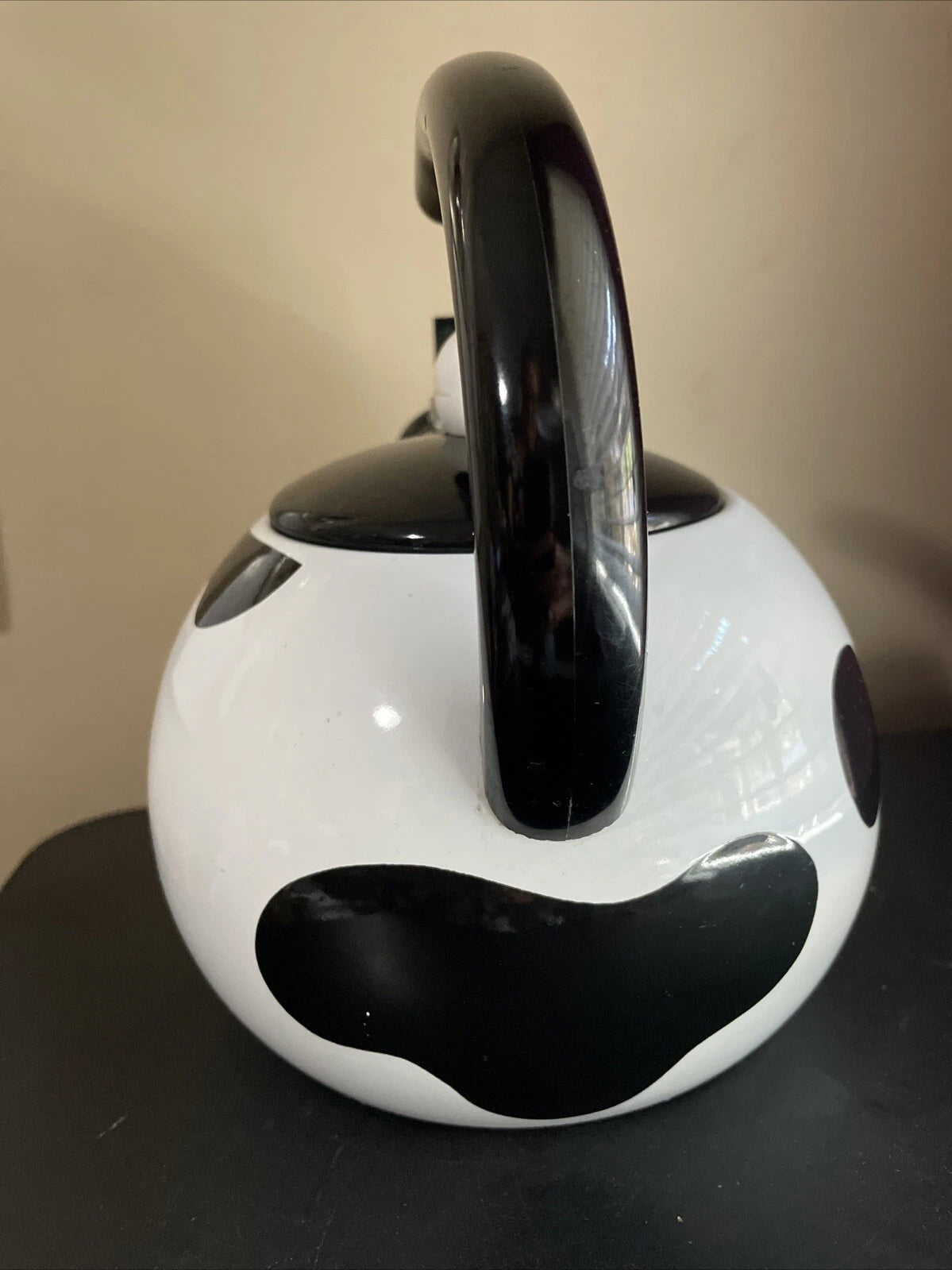 C & R Black & White Open Handled Whistling Tea Kettle Japan