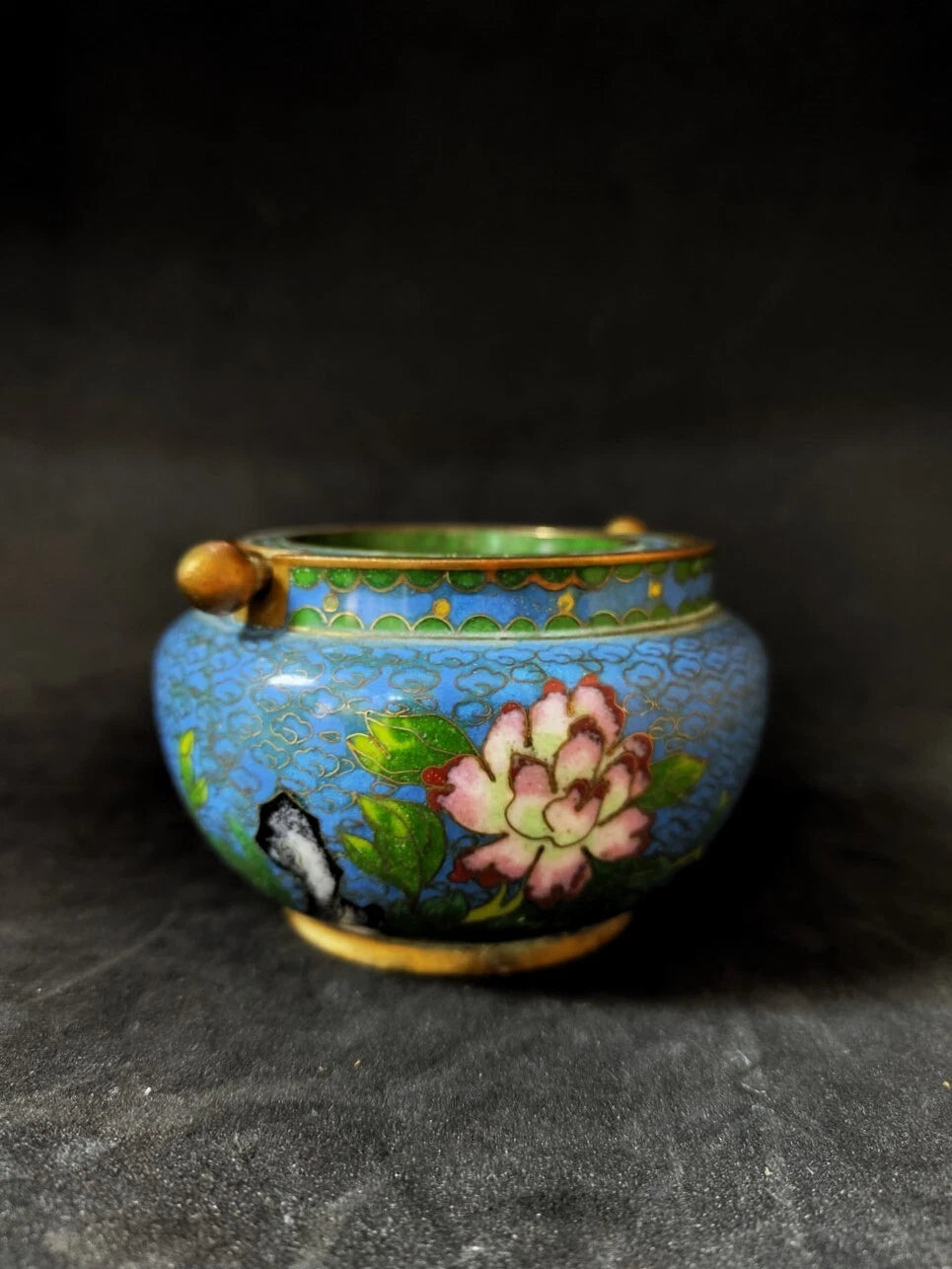 Chinese Antique Cloisonne Bowl Enamel Flowers Fine with Lid