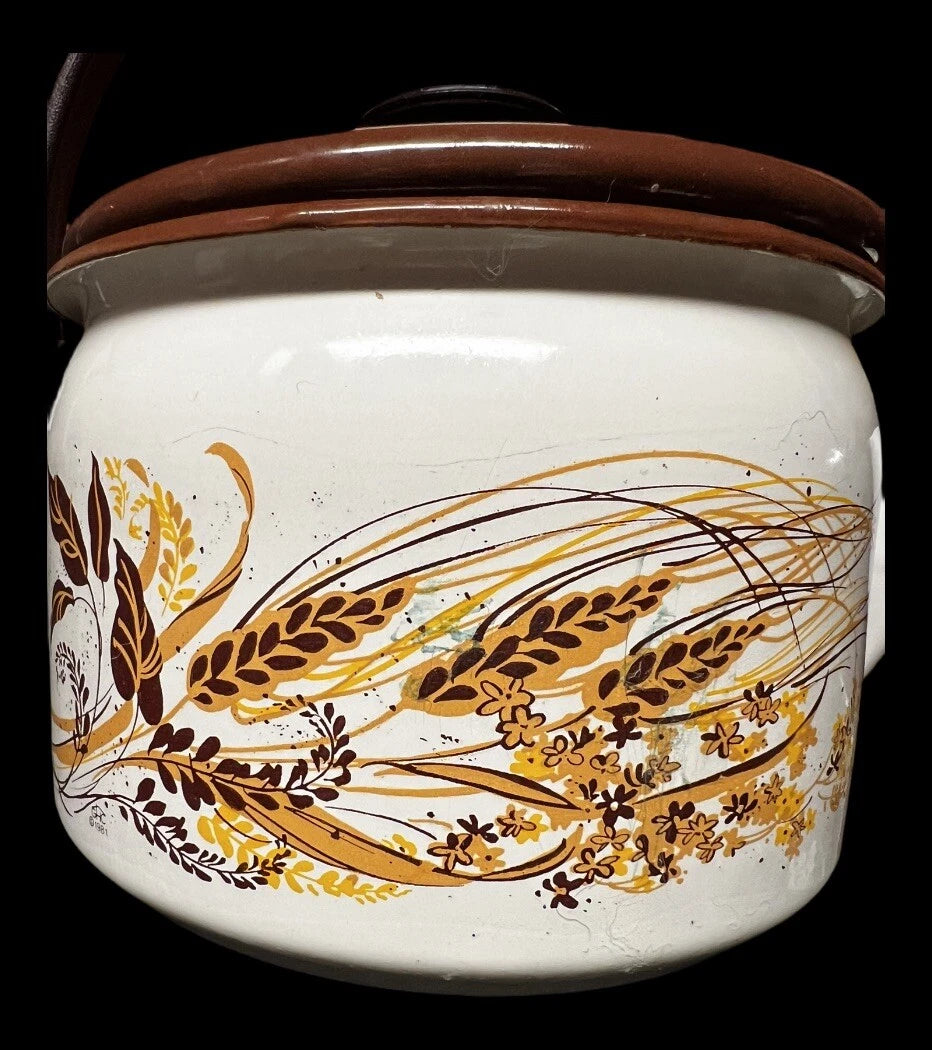 VINTAGE MCM Wheat TEAPOT Kettle With Wooden Handle