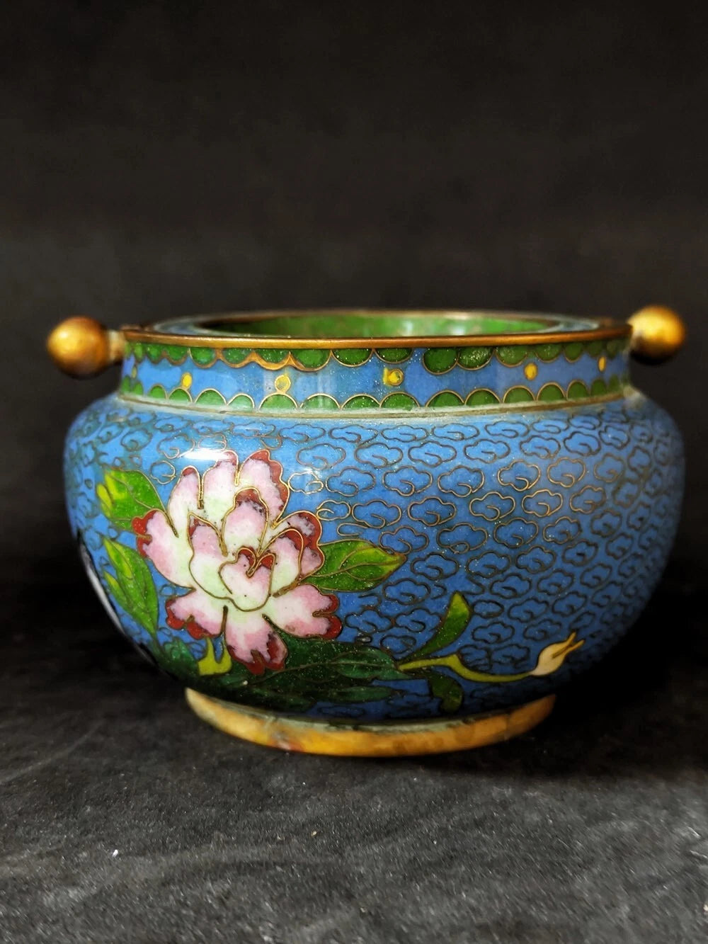 Chinese Antique Cloisonne Bowl Enamel Flowers Fine with Lid