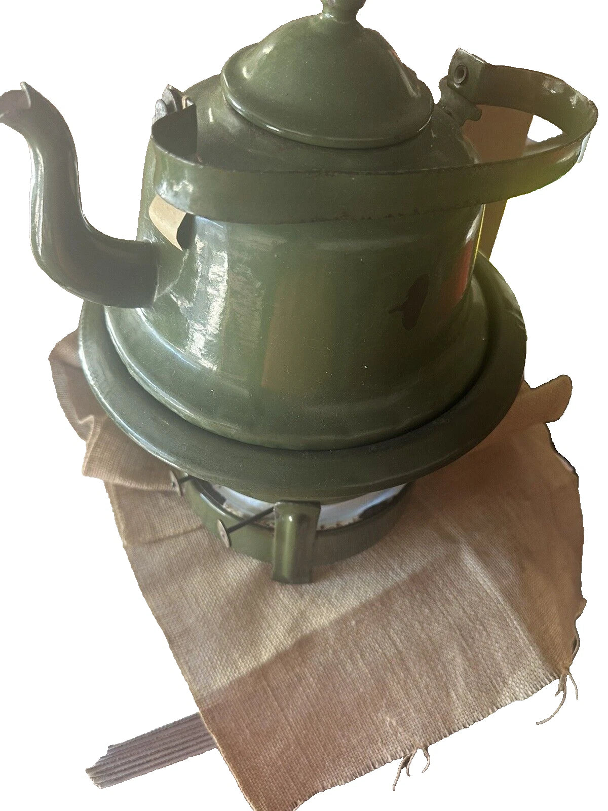 C. 1940S  Enamelware Stove Kerosene 3-wick STOVE WITH COFFEE / TEA POT - SCARCE