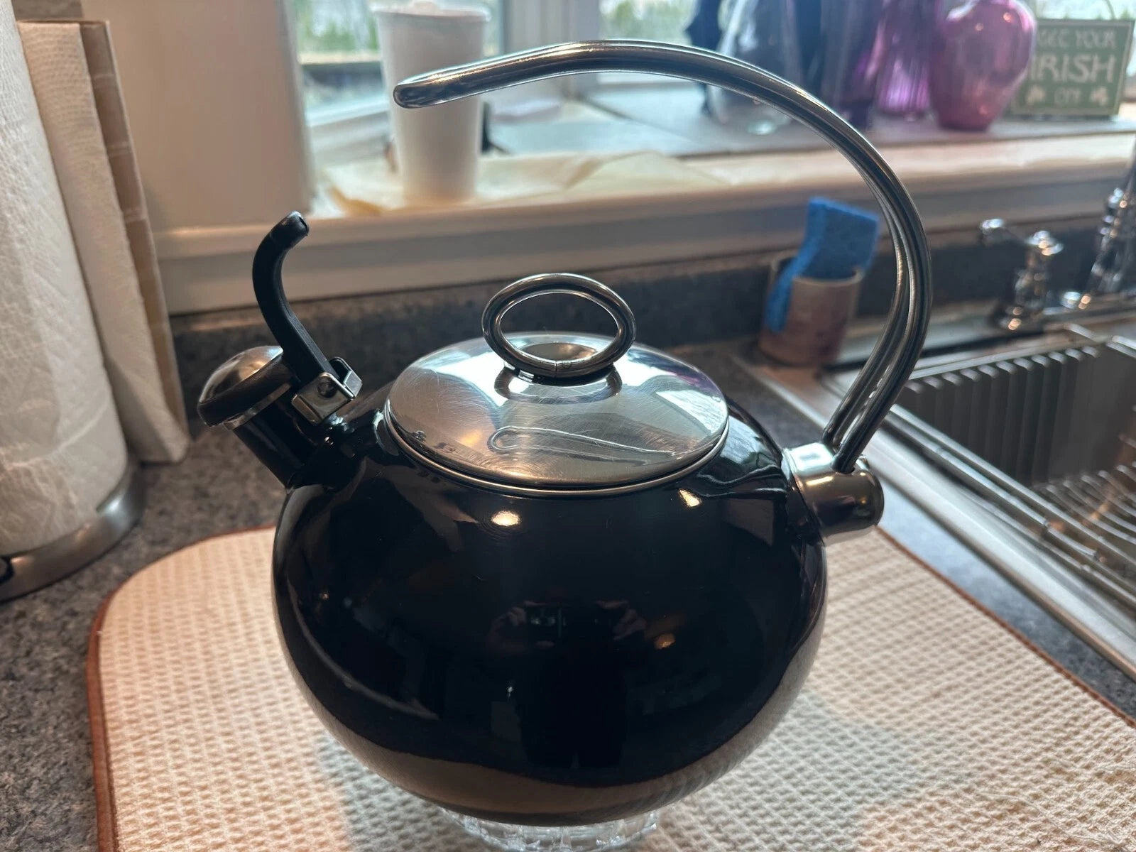 Enamel-on-Steel Classic Tea Kettle BLACK 1.5 Qt