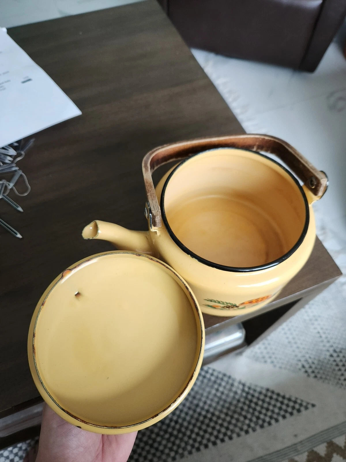 Rare 70’s Sear’s Merry Mushroom Enamelware Tea Kettle