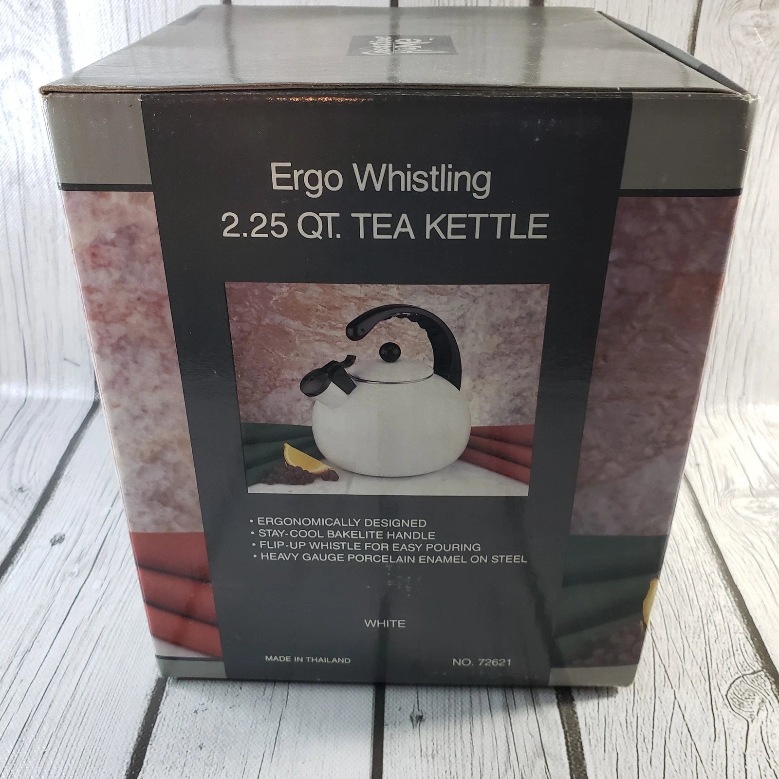 Creative Home Ergo Whistling Tea Kettle 2.25 Qt Porcelain Enamel on Steel New