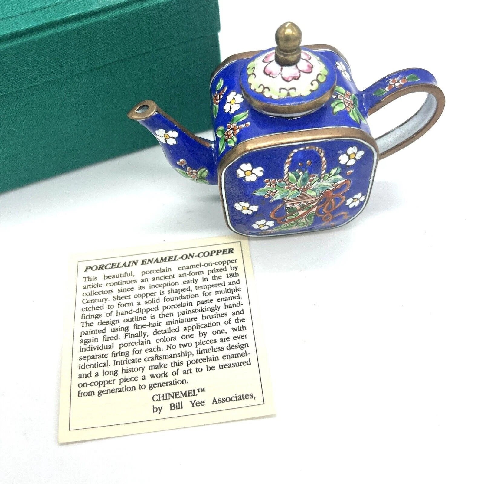 Chinemel Miniature Teapot by Bill Yee Copper and Enamel Vintage W/Box