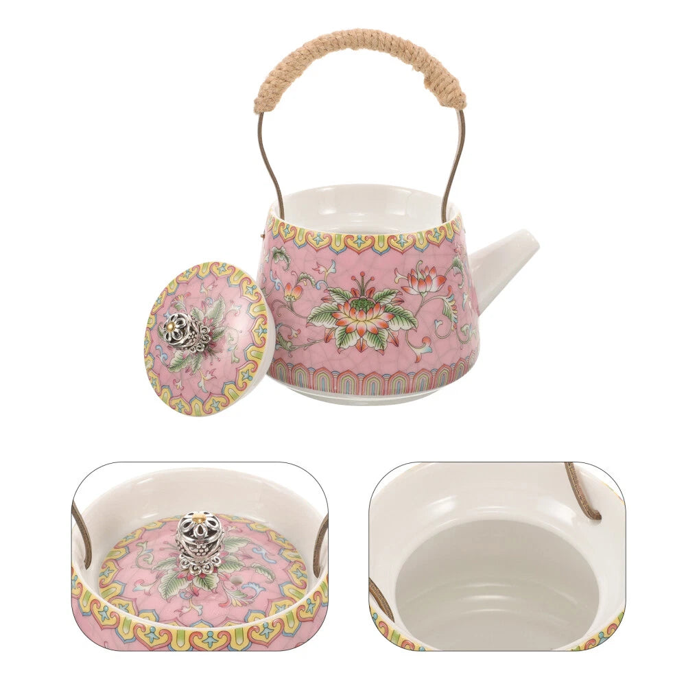 4 Pieces Enamel Teapot Travel Ceramic Kettle Stovetop Chinese Clay