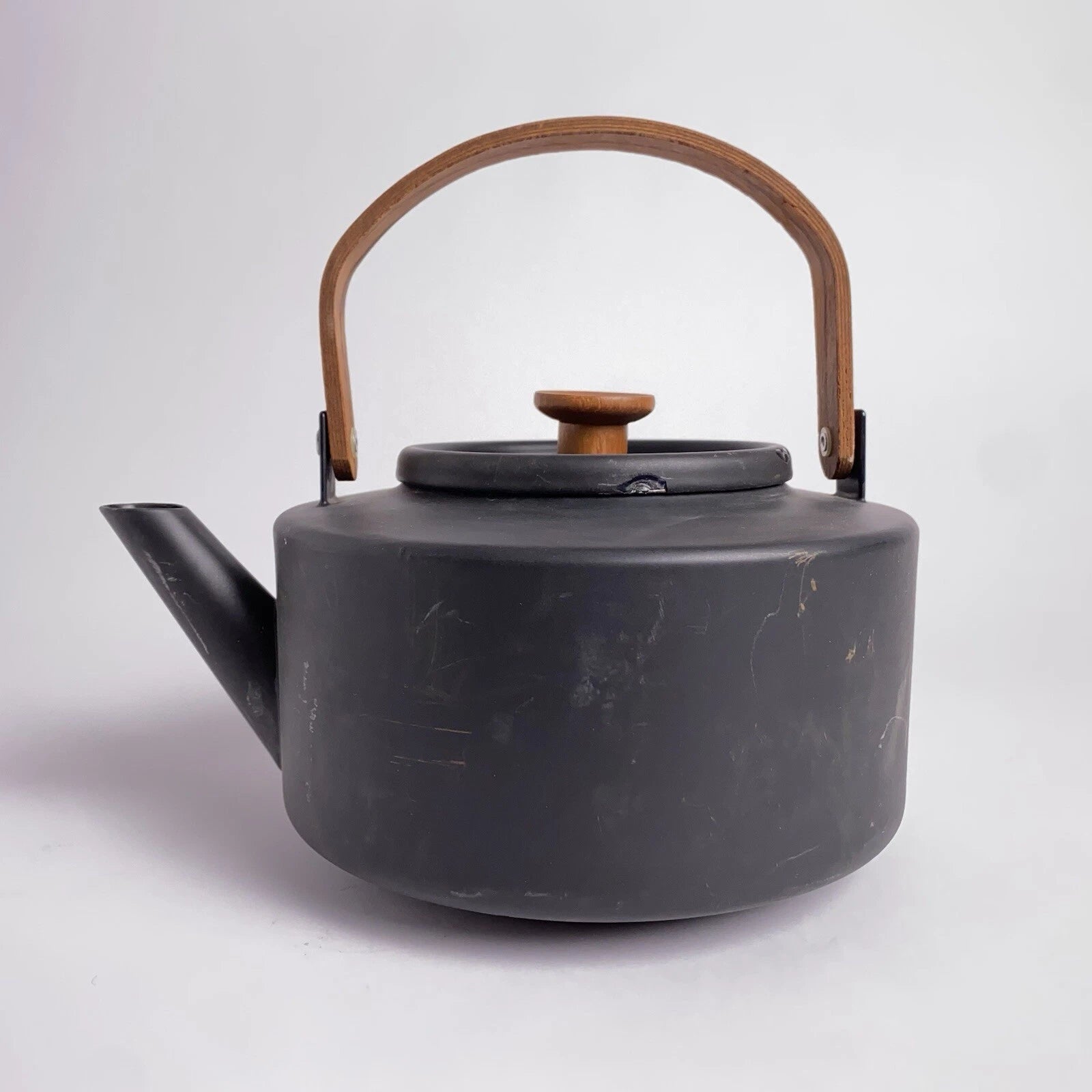 Copco Tea Kettle Michael Lax Design Matte Black Holland Teak Handle Vintage MCM