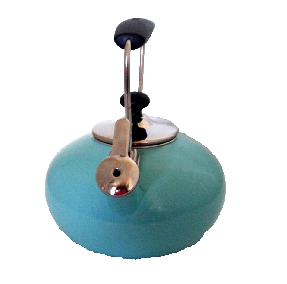 Chantal Whistling Teapot Tea Kettle Pot Belly Shape Aqua Turquoise Enamel 1.8 Qt