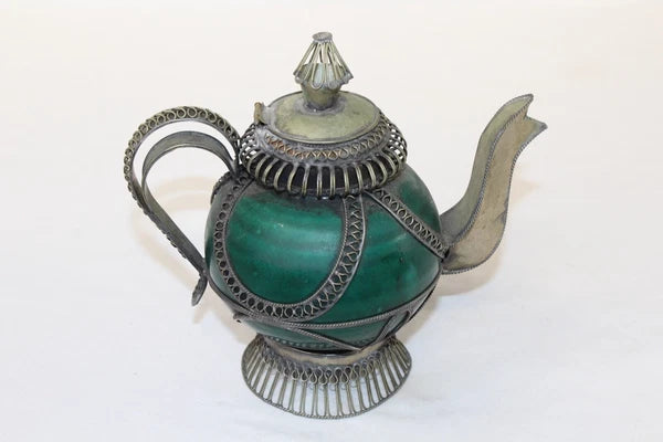 Chinese Middle Eastern Teapot Porcelain Metal Detailed Metal Accents Small Size
