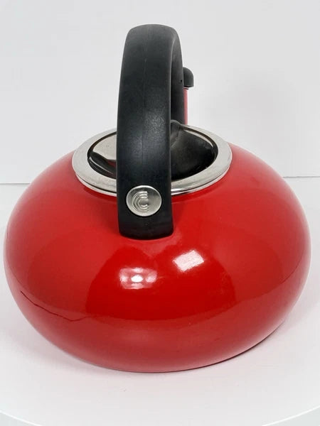 Circulon 2 Qt Stovetop Whistling Tea Kettle Red Enamel GREAT COND