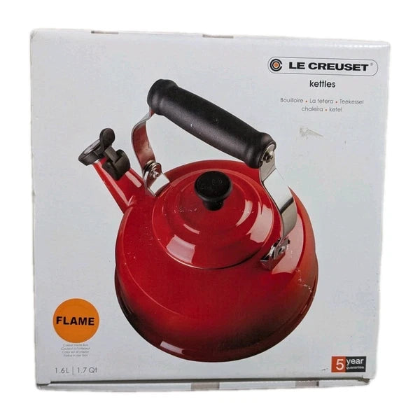 Le Creuset Enameled Whistling Tea Kettle Flame Orange 1.6 L 1.7 Qt New NIB