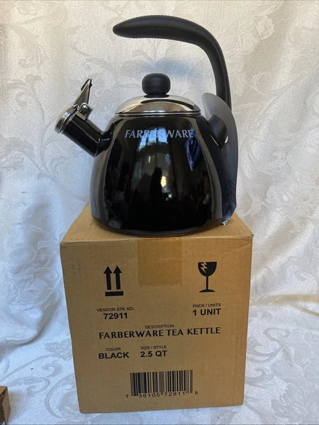 FARBERWARE Bella Water Kettle Whistling Stovetop Tea Pot - Black 2.5Qt.