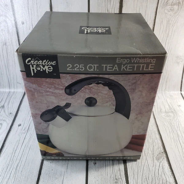 Creative Home Ergo Whistling Tea Kettle 2.25 Qt Porcelain Enamel on Steel New
