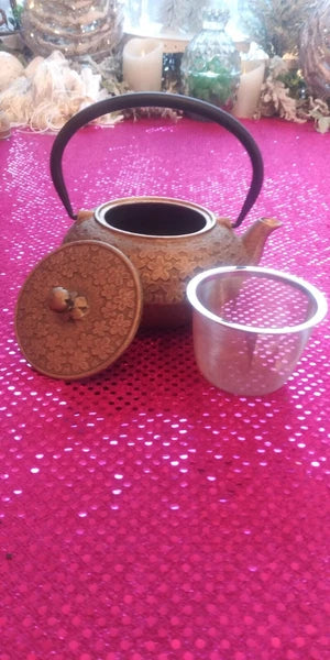 Brass/Enamel Marked Ethnic Teapot With Tea Strainer EUC