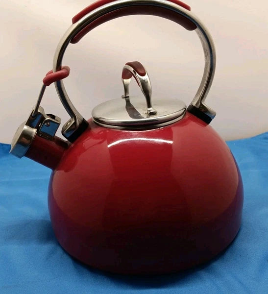 Kitchen Aid 2 Quart Whistling Tea Kettle Pot Red Enamel