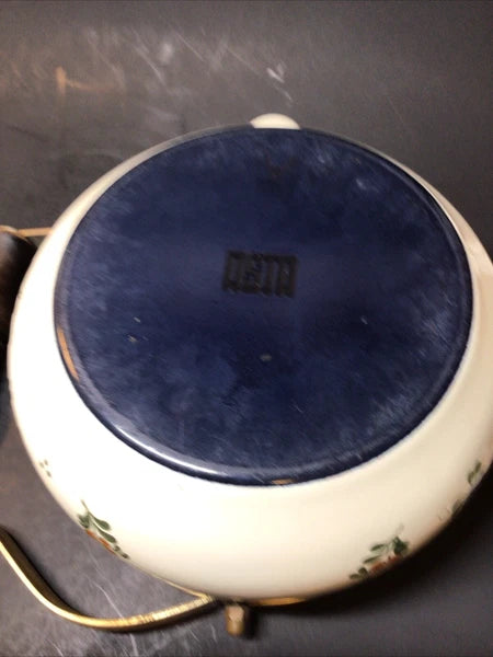 ASTA Enamelware Tea Kettle 1960s Amsterdam Teapot Brass Handles Floral - Germany