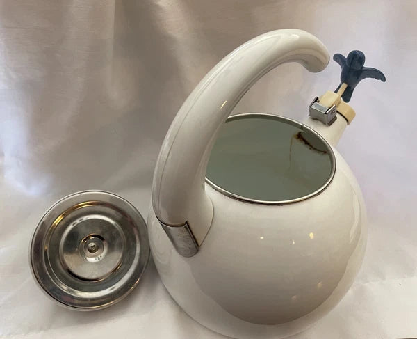 CERAMIC ON STEEL HUMMINGBIRD TEA KETTLE, Vintage, See Description!