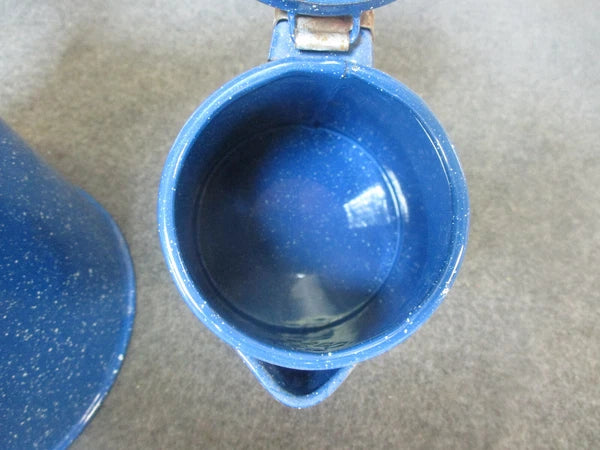2 - Blue Speckled Enamel Cowboy Coffee / Tea Pots 3 Cup & 12 Cup