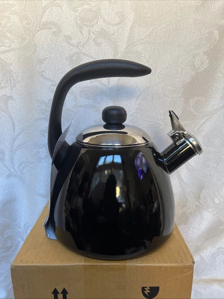 FARBERWARE Bella Water Kettle Whistling Stovetop Tea Pot - Black 2.5Qt.