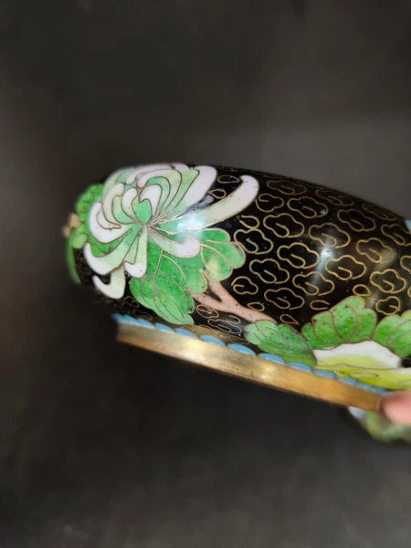 Chinese Vintage Cloisonne Bowl Cigarette stand Enamel Flowers Fine