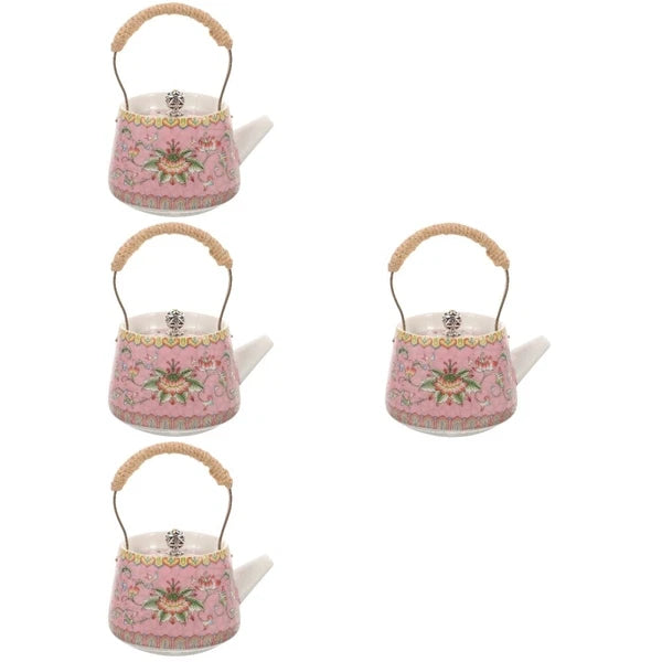 4 Pieces Enamel Teapot Travel Ceramic Kettle Stovetop Chinese Clay