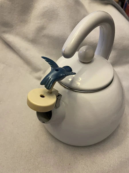 CERAMIC ON STEEL HUMMINGBIRD TEA KETTLE, Vintage, See Description!
