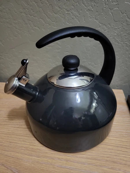 FARBERWARE 2.75 QUART PORCELAIN ENAMEL TEA KETTLE Dark Gray