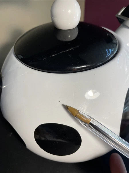 C & R Black & White Open Handled Whistling Tea Kettle Japan